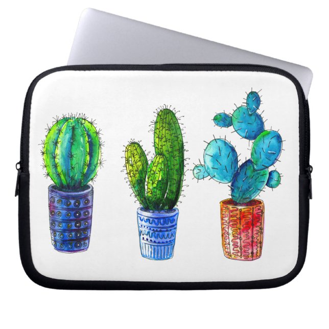 waterverf cactus laptop sleeve (Voorkant)
