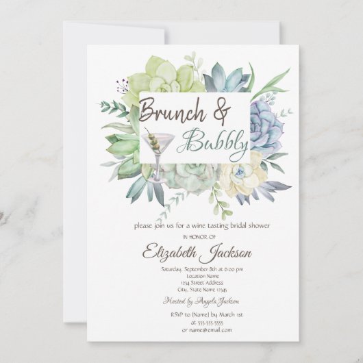 Waterverf Cactus Martini Brunch & Bubbly Kaart (Voorkant)