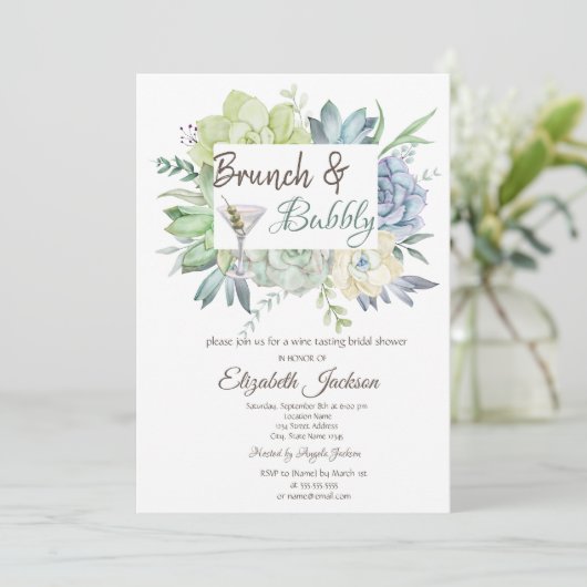 Waterverf Cactus Martini Brunch & Bubbly Kaart (Staand voorkant)