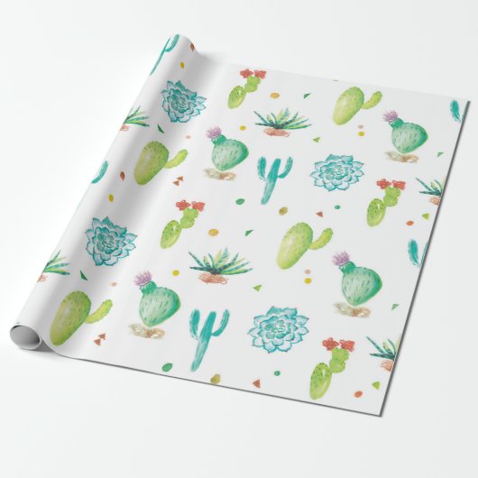 waterverf cactus mat Wrapping Paper Cadeaupapier (Uitgerold)