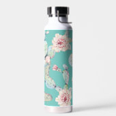 Waterverf Cactus met bloemen Modern Blauwgroen Waterfles (Links)