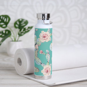 Waterverf Cactus met bloemen Modern Blauwgroen Waterfles