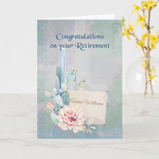 Waterverf Cactus met gefeliciteerde pensionering Kaart (Gele Bloem)