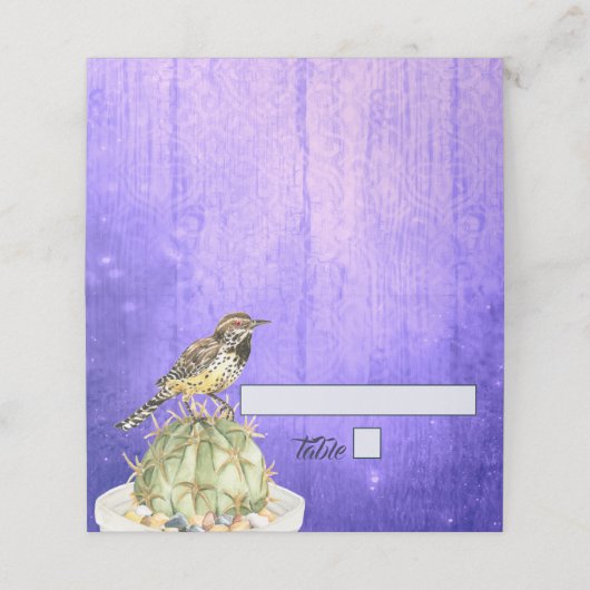 Waterverf Cactus met Wren Bird Wedding Plaatskaartje (Buitenkant ongevouwen)