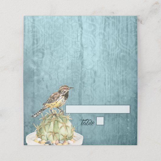 Waterverf Cactus met Wren Bird Wedding Plaatskaartje (Buitenkant ongevouwen)