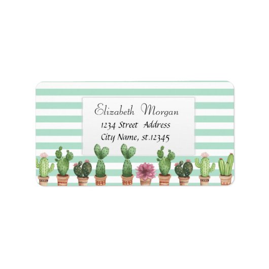 Waterverf Cactus Mintgroene Strepen Etiket (Voorkant)