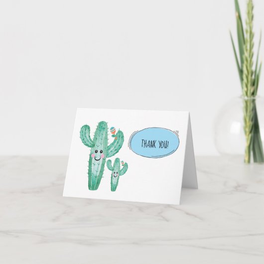 Waterverf Cactus Momma en Baby Dank u wel Bedankkaart (Voorkant)