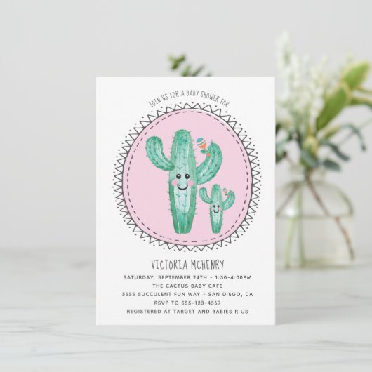 Waterverf Cactus Momma en Baby shower Kaart (Staand voorkant)