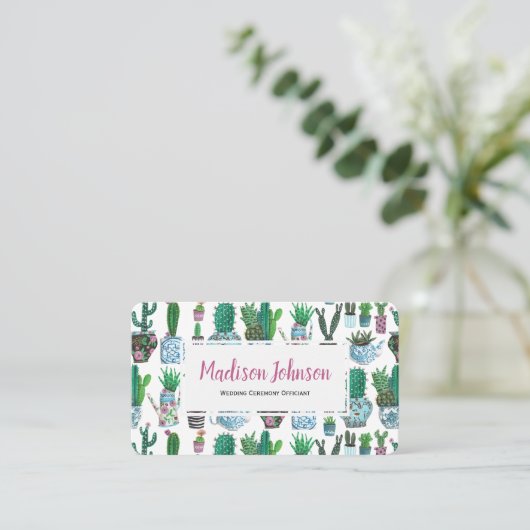 Waterverf Cactus | Monogram | VISITEKAARTJES (Staand voorkant)