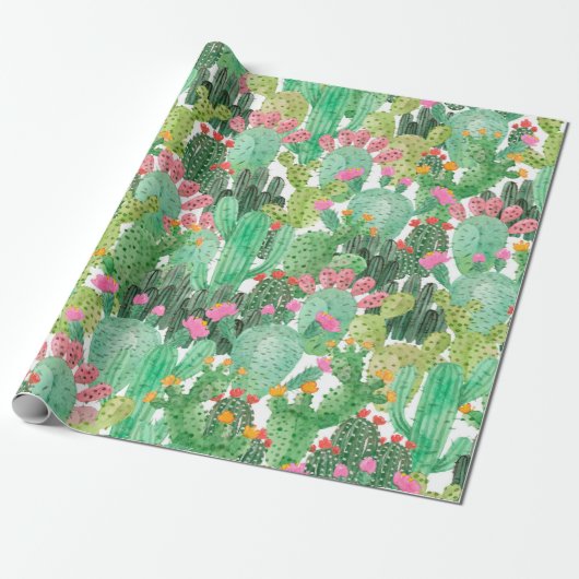 Waterverf cactus naadloos patroon cadeaupapier (Uitgerold)