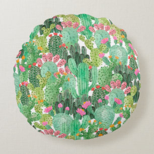 Waterverf cactus naadloos patroon rond kussen