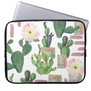 Waterverf Cactus Naadloos Schilderpatroon Laptop Sleeve