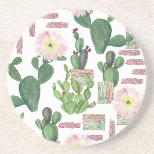Waterverf Cactus Naadloos Schilderpatroon Zandsteen Onderzetter