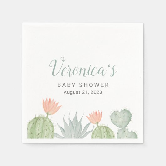 Waterverf Cactus Napkin | Cactus Baby shower Servet (Voorkant)