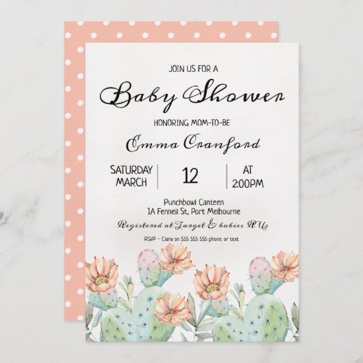 Waterverf Cactus Neutraal Baby shower Kaart (Voorkant / Achterkant)