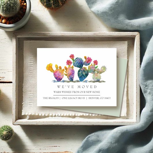 Waterverf Cactus New Home Moving Announge Informatiekaartje