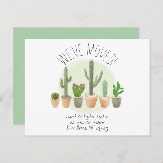 Waterverf Cactus New Home Moving Announge Kaart (Voorkant / Achterkant)