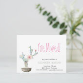 Waterverf Cactus Nieuw adres Aankondigingskaart (Staand voorkant)