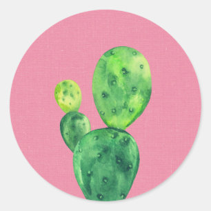 Waterverf cactus op roze. Groene lekkernij Ronde Sticker