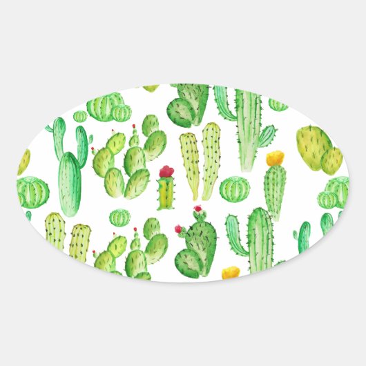 waterverf cactus ovale sticker (Voorkant)