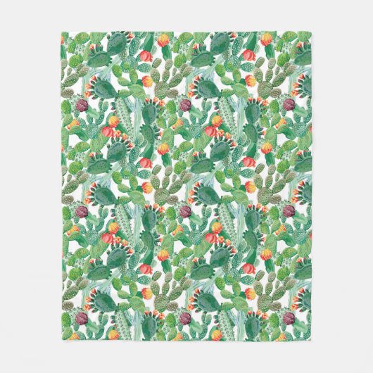 Waterverf Cactus Patroon Fleece Deken (Voorkant)