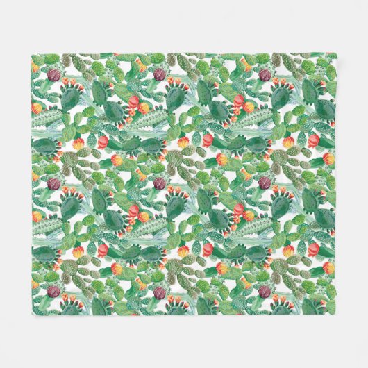 Waterverf Cactus Patroon Fleece Deken (Voorkant (Horizontaal))