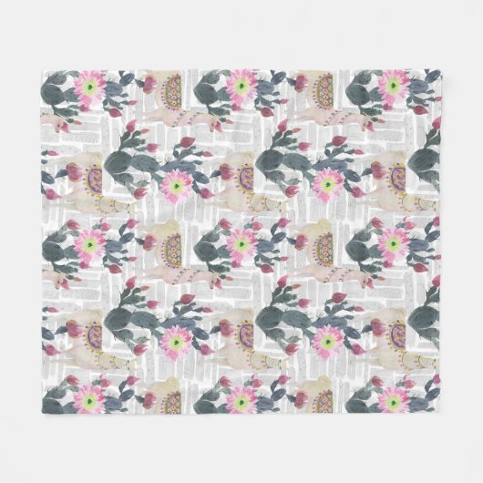 Waterverf Cactus Patroon Fleece Deken (Voorkant (Horizontaal))