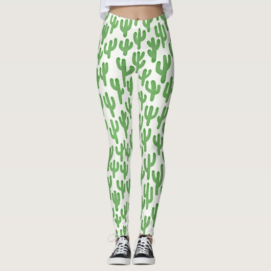 Waterverf Cactus Patroon - Groen Leggings (Voorkant)