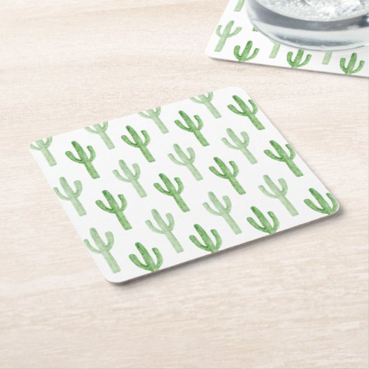 Waterverf Cactus Patroon Kartonnen Onderzetters (Schuin)