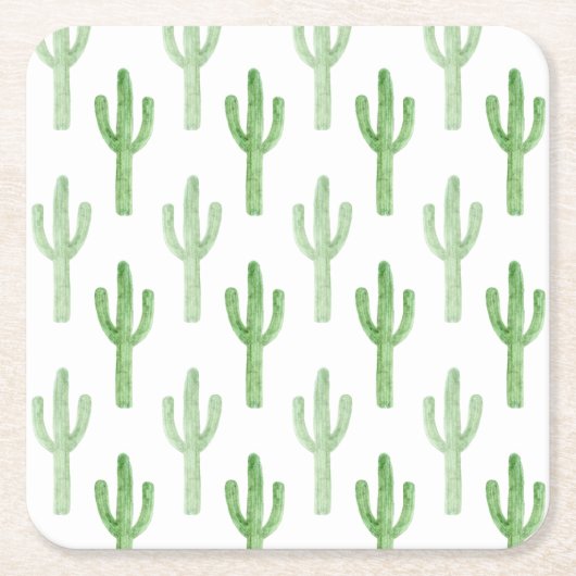 Waterverf Cactus Patroon Kartonnen Onderzetters (Voorkant)