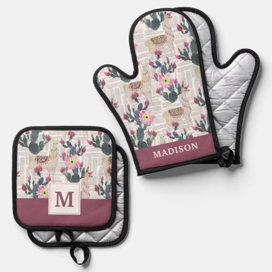 Waterverf Cactus Patroon Ovenwant & Pannenlap Set (Voorkant / Achterkant)