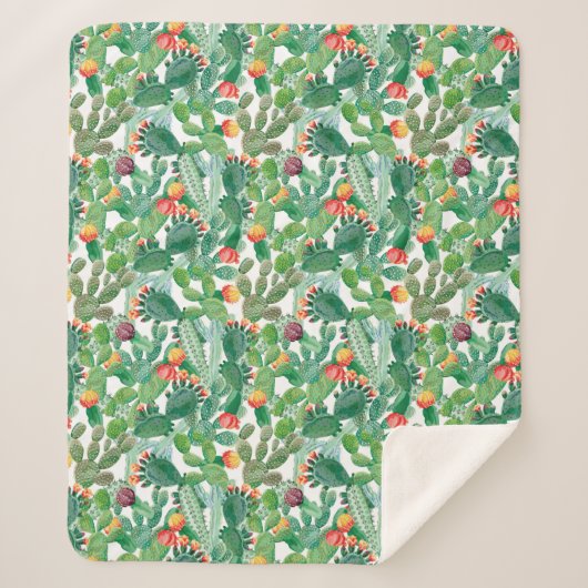 Waterverf Cactus Patroon Sherpa Deken (Voorkant)