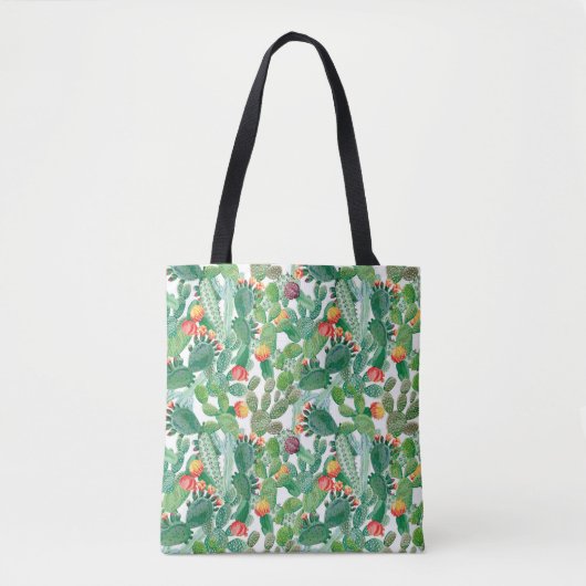 Waterverf Cactus Patroon Tote Bag (Voorkant)