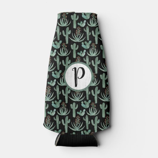 Waterverf Cactus Pattern Initiaal CUSTOM Flesjeskoeler (Voorkant)