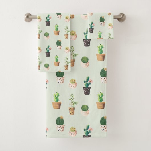 Waterverf Cactus Pattern Mint Green Bad Handdoek (Insitu)