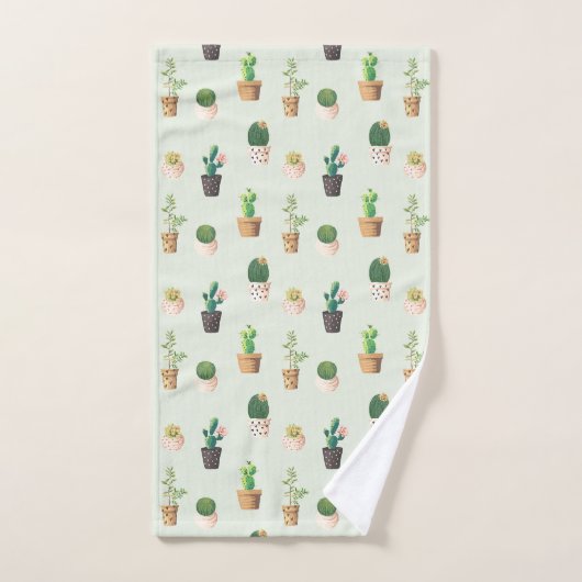 Waterverf Cactus Pattern Mint Green Bad Handdoek (Handdoek)