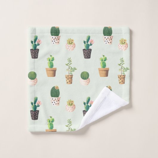 Waterverf Cactus Pattern Mint Green Bad Handdoek (Wasdoekje)