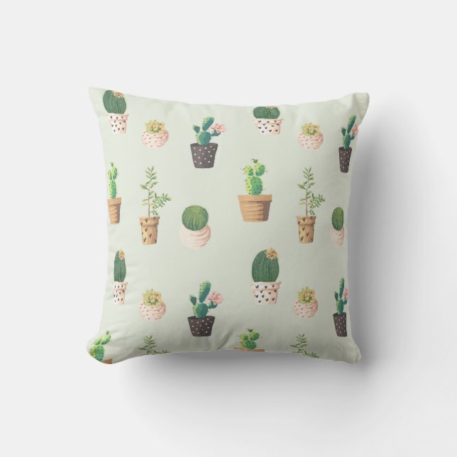 Waterverf Cactus Pattern Mint Green Buitenkussen (Voorkant)