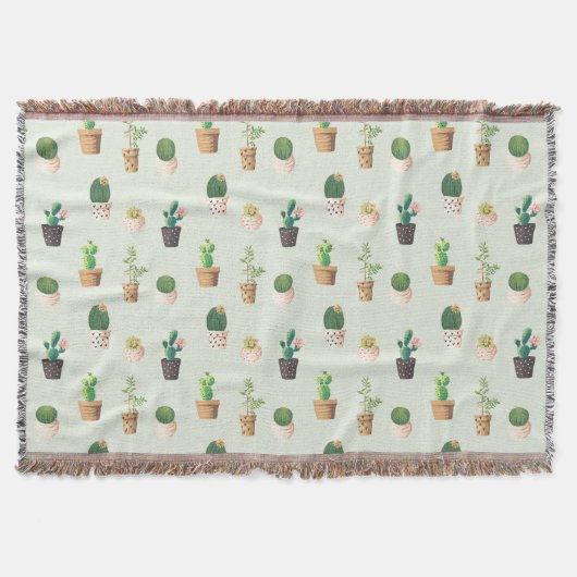 Waterverf Cactus Pattern Mint Green Deken (Voorkant)