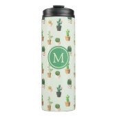 Waterverf Cactus Pattern Mint Green Monogram Thermosbeker (Voorkant)