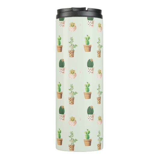 Waterverf Cactus Pattern Mint Green Monogram Thermosbeker (Achterkant)