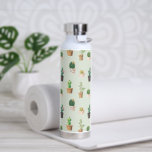 Waterverf Cactus Pattern Mint Green Waterfles<br><div class="desc">Zoete cactus in potten op mintgroene achtergrond</div>