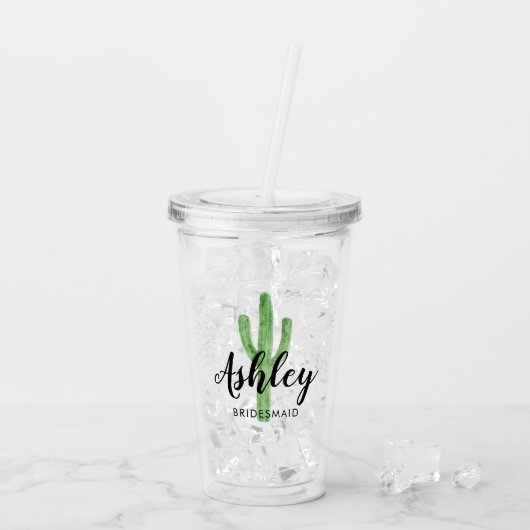 Waterverf Cactus Personalized Bridesmaid Acryl Drinkbeker (Achterkant ijs)