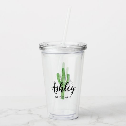 Waterverf Cactus Personalized Bridesmaid Acryl Drinkbeker (Achterkant)