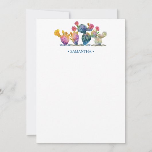 Waterverf Cactus Persoonlijk Briefpapier Notitiekaartje (Voorkant)