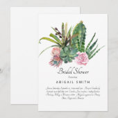 Waterverf Cactus Pink Floral White Vrijgezellenfee Kaart (Voorkant / Achterkant)