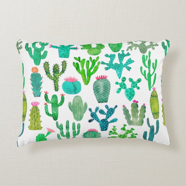 Waterverf cactus plant set, cacti flower illustra accent kussen (Voorkant)