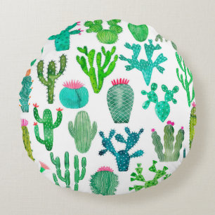 Waterverf cactus plant set, cacti flower illustra rond kussen