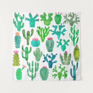 Waterverf cactus plant set, cacti flower illustra wandkleed