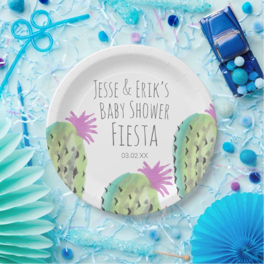 Waterverf Cactus Planten handgeschilderd Baby show Papieren Bordje (Feest)